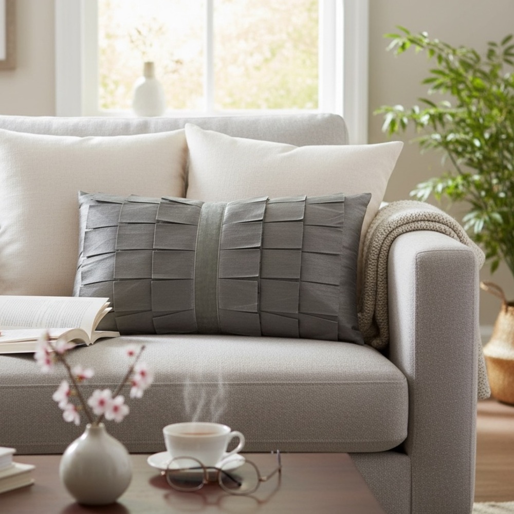 Silver/Grey Luxe Taffeta and Velvet Lumbar Pillow